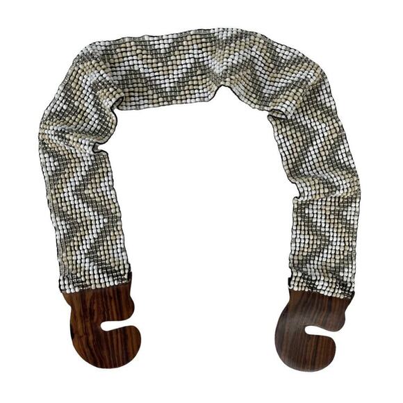 Vintage Hand-made Boho Belt Stretchy Beaded Bali Belt with Wooden Hook Buckle - Picture 9 of 15